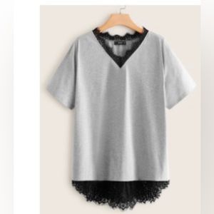 Lace Trim V Neck Tee